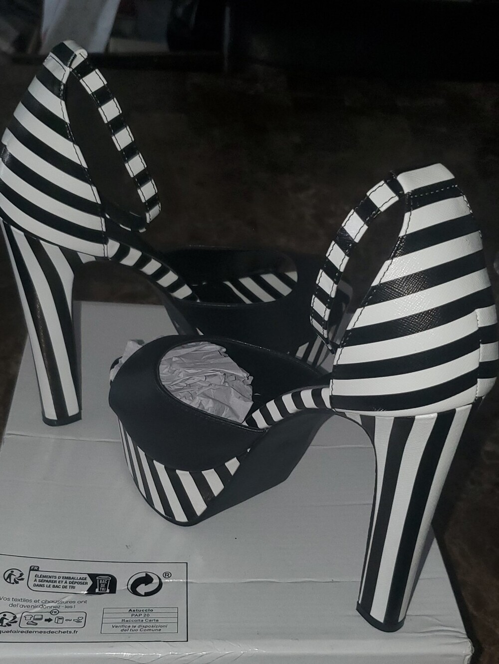 SHEIN Black and White Striped Platform Stiletto Sandals